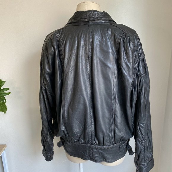 Vintage Oversized Leather Bomber Jacket Black - Picture 4 of 12